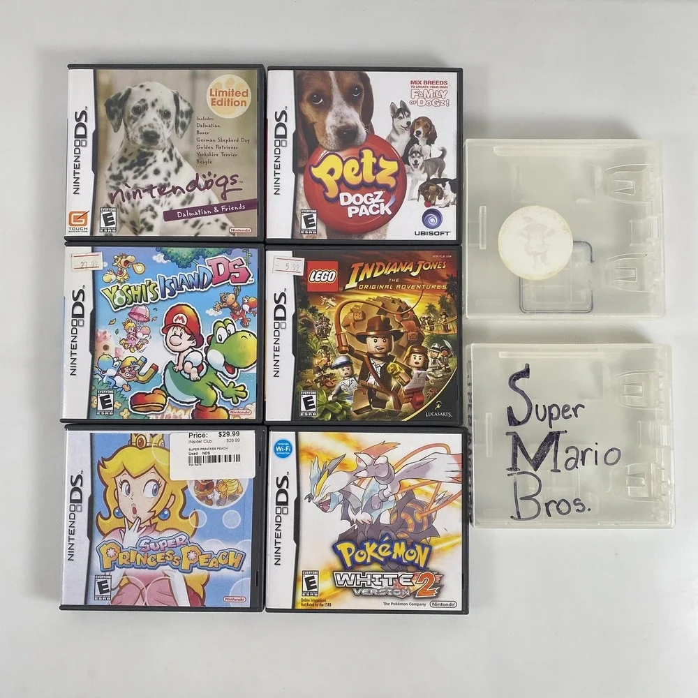 Nintendo DS Lot Cases Manuals + Petz Dogz Pack Game Yoshi LEGO Peach Pokemon W2